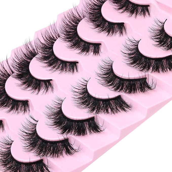 Mink Lashes Natural Look False Eyelashes Wispy Cat Eye Flat Lashes 3D Mink Lashes Natural Fake Lashes 15mm Strip Lashes Pack 7 Pairs by Kiromiro-GlimoraGlow