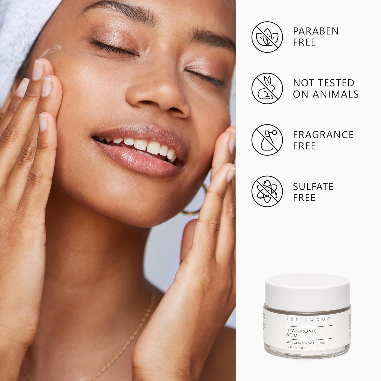 Asterwood Hyaluronic Acid Moisturizer - Anti-Aging, Wrinkle Reducing, Moisturizing, Hydrating - Fragrance-Free, Non-Comedogenic - 1.7 Fl Oz-GlimoraGlow