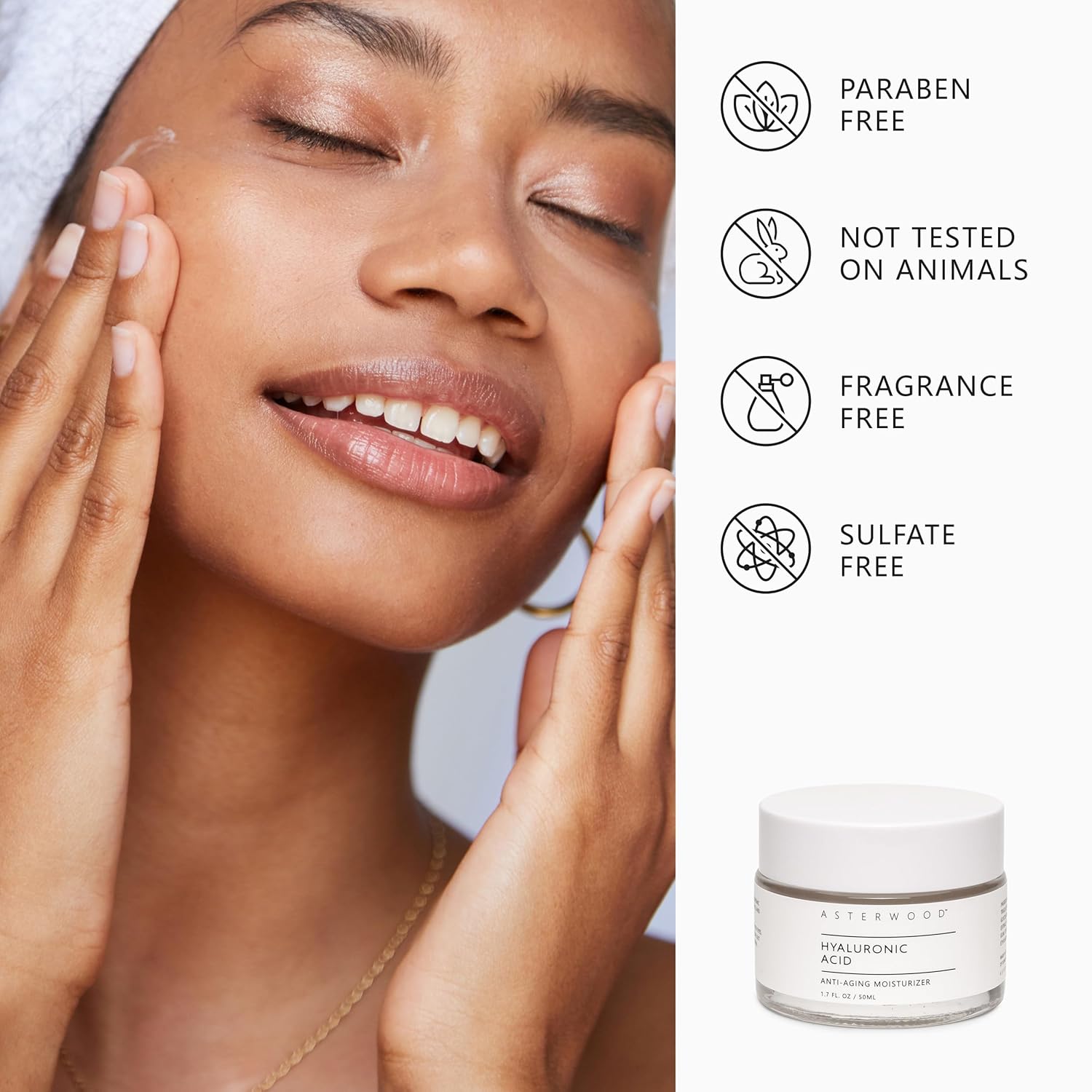 Asterwood Hyaluronic Acid Moisturizer - Anti-Aging, Wrinkle Reducing, Moisturizing, Hydrating - Fragrance-Free, Non-Comedogenic - 1.7 Fl Oz-GlimoraGlow