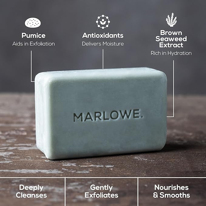 MARLOWE. No. 108 Lightly Exfoliating Soap Bar, 7oz (6 Bars) Polishing, Moisturizing & Cleansing Bar Soap for Men, Made with Natural Ingredients-GlimoraGlow