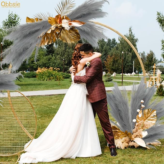 35" Faux Pampas Grass Decor Grey, 8pcs Large Tall Fluffy Artificial Pompous Grass Branches Floral Fake Pompas Grass Bulrush Floor Vase Filler Flower Arrangement for Home Wedding Boho Decor