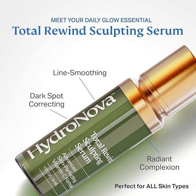 HYDRONOVA Total Rewind Sculpting Serum 1 fl oz | Line-Smoothing, Dark Spot Corrector | Vitamin C, Niacinamide, Kojic Acid, Peptides | Radiant Glow, Balanced Complexion | AM Formula-GlimoraGlow