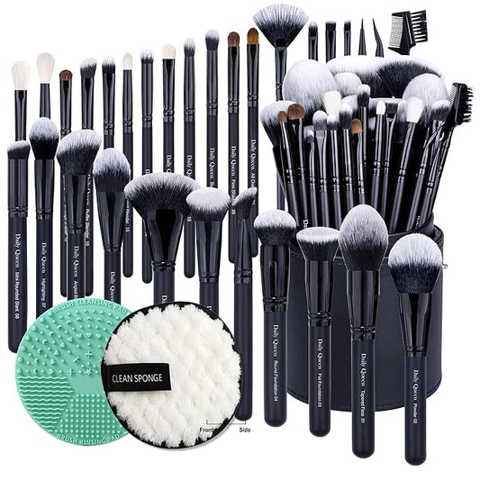 29pcs Black Professional Makeup Brush Set Kabuki Powder Concealers Eye shadows Blush Eyeliner Eyebrow Contour Eye blending Brushes (29pcs brush +barrel+brush cleaner+face cleaner)-GlimoraGlow