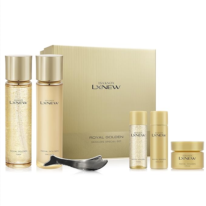 ISA KNOX LXNEW Royal Golden Skincare Gift Set (11.4fl oz) - Luxury Gift Set for Rejuvenation and Youthful Radiance. Korean Skincare by LG Beauty. Royal Peptides & Jelly, Niacinamide,-GlimoraGlow