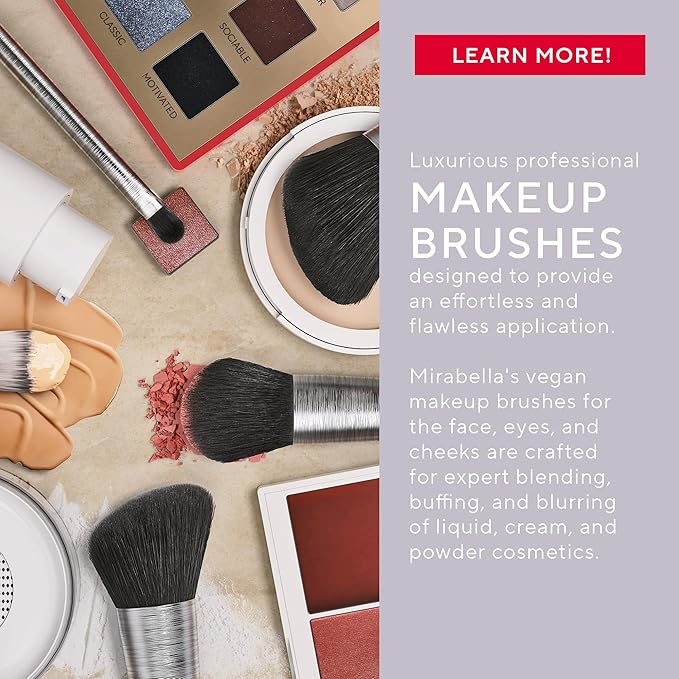 Mirabella Dual Finish Blush & Powder Brush – Angled Vegan Makeup Brush for Cheeks, Super-Soft Synthetic Bristles, Weighted Aluminum Handle, Cruelty-Free, Professional Quality-GlimoraGlow