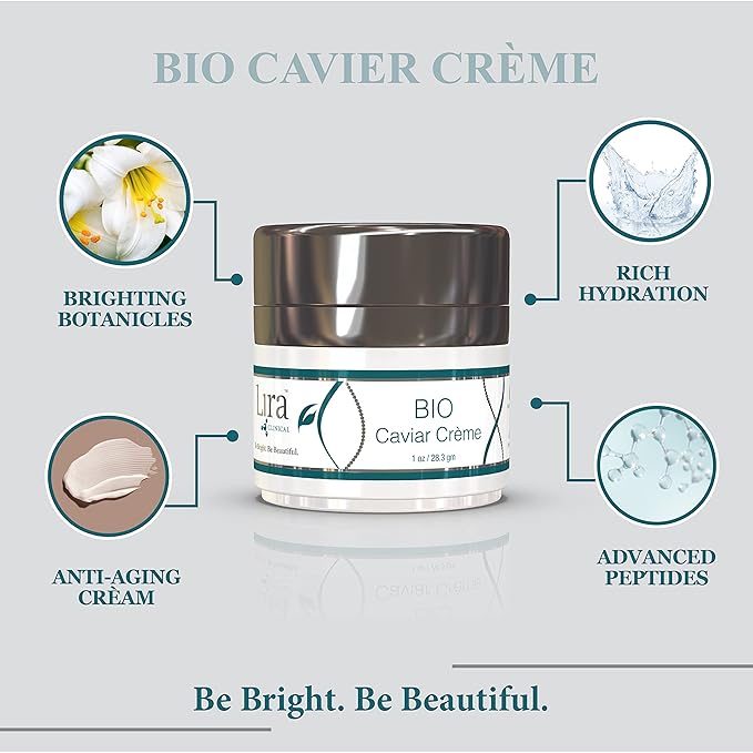 Lira Clinical BIO Caviar Crème - Daily Hydrating Facial Moisturizer with Advanced Peptide Complex and Vitamin C - Night Cream for Dry Skin - Travel Size Nourishing Cream for Skincare Routine - 1 oz-GlimoraGlow