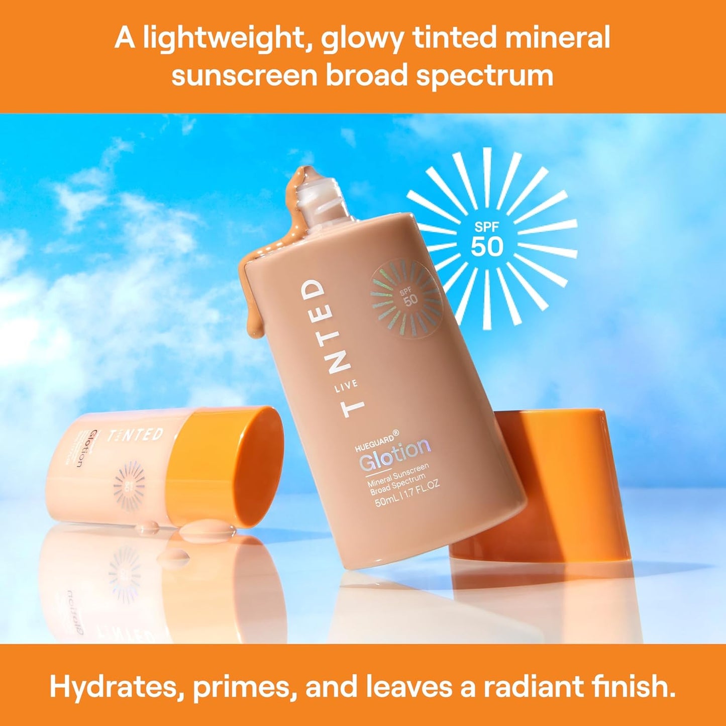 Live Tinted Hueguard Glotion Mineral Tinted Sunscreen For Face SPF 50 – Lightweight Fragrance-Free Sunscreen – Clean & Vegan Primer With SPF - Light Medium .5 FL Oz-GlimoraGlow