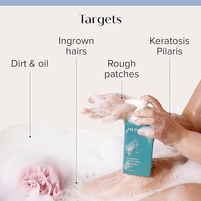 MEDIX Exfoliating Glycolic Acid Body Wash & Face Wash + Fragrance Free Retinol Body Lotion Skin Care Set | Crepey Skin Care Treatment | Lactic Acid Foaming Wash For KP Bumps, Keratosis Pilaris & Acne-GlimoraGlow