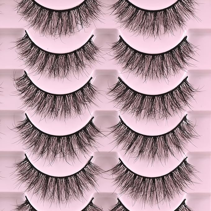 FARRED Natural Lashes Short Eyelashes Wispy False Mink Lash Pack 14 Pair Natural Look Fluffy Doll Eyelash Small Fake Strip Lashes Full Pestañas Sets for MUA and Beginners Daily Makeup (F5 | 8-15mm)-GlimoraGlow