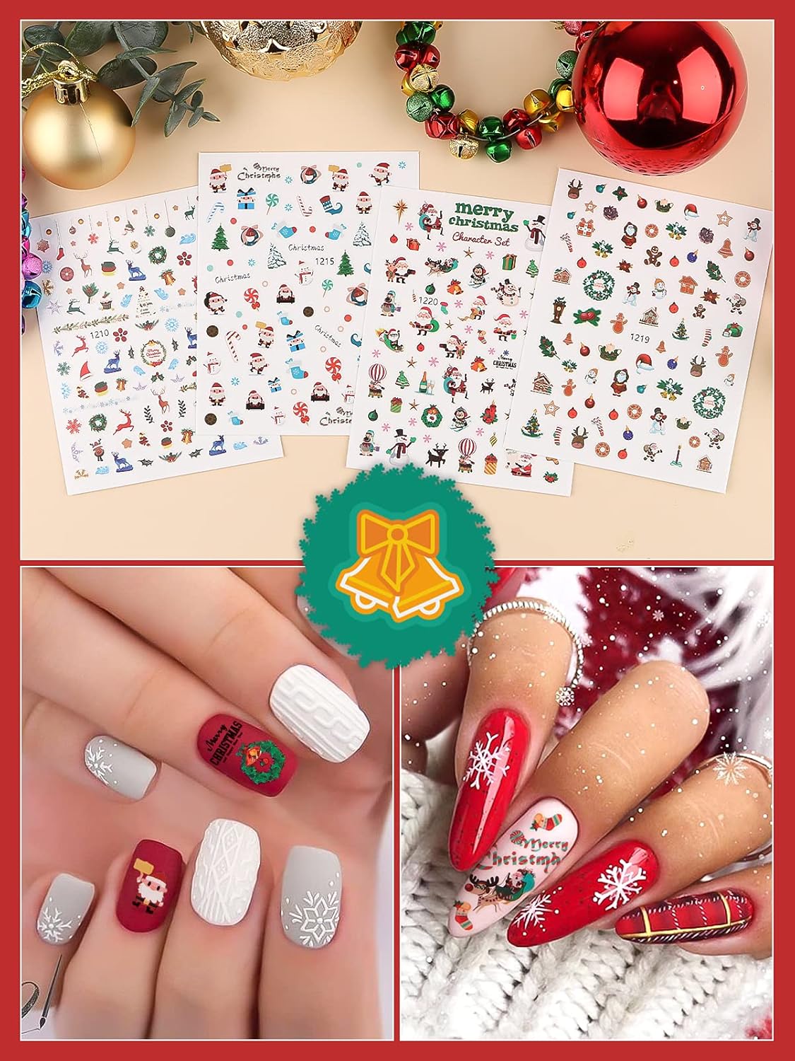 1000+ Patterns Christmas Nail Art Stickers Snowflake 3D Self-Adhesive Nail Decals, Kalolary Snowflake Santa Claus Snowman Christmas Stick Elk for Christams Nail Decorations for Women Kids-GlimoraGlow