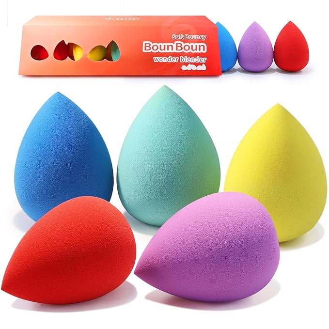 BEAKEY Makeup Sponge 5 Pcs Set, Latex-Free and Soft Boun Boun Beauty Sponge for Blending, Makeup Sponges for Foundation, Liquid, Cream and Powder. Blender for Enhanced Make Up Application-GlimoraGlow