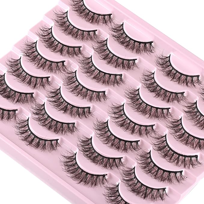 FARRED Natural Lashes Short Eyelashes Wispy False Mink Lash Pack 14 Pair Natural Look Fluffy Doll Eyelash Small Fake Strip Lashes Full Pestañas Sets for MUA and Beginners Daily Makeup (F3 | 8-16mm)-GlimoraGlow