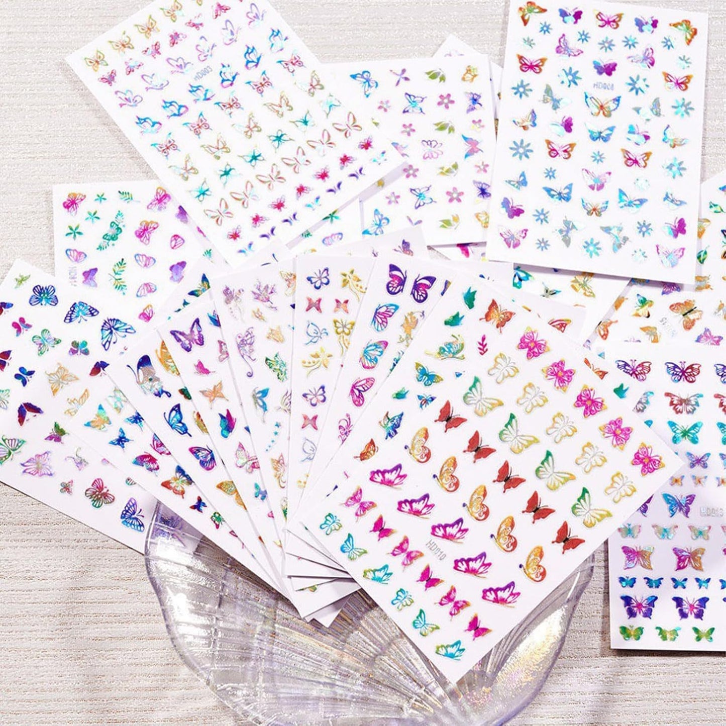 16 Sheets Butterfly Nail Art Stickers 3D Colorful Butterfly Self-Adhesive Design Nail Decals Pegatinas Uñas Holographic Laser Butterfly Nail Supplies for Women Acrylic Nail Art Decoration Accessories-GlimoraGlow