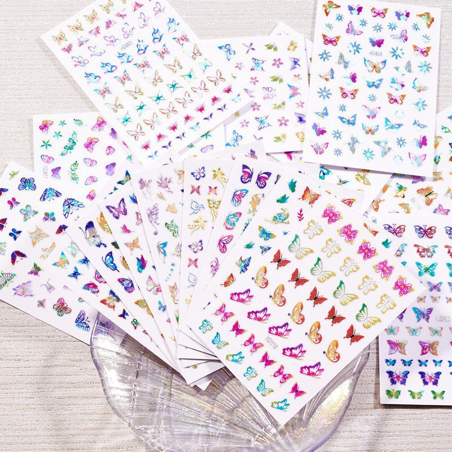 16 Sheets Butterfly Nail Art Stickers 3D Colorful Butterfly Self-Adhesive Design Nail Decals Pegatinas Uñas Holographic Laser Butterfly Nail Supplies for Women Acrylic Nail Art Decoration Accessories-GlimoraGlow