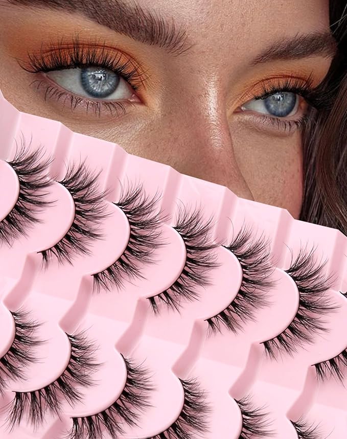 Lashes Natural Wispy Strip Eyelashes Natural Look Flared False Eye Lashes Soft Lash Fluffy Cat Eyelash 7 Pairs Everyday D05-GlimoraGlow