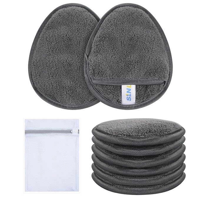 SINLAND Reusable Makeup Remover Pads For Face,Eye,Lips Microfiber Gentle Facial Cleansing Cloths for All Skin Types Friendly for Makeup Remover With Laundry Bag 5.1inchx3.93inch Grey Pack of 6-GlimoraGlow