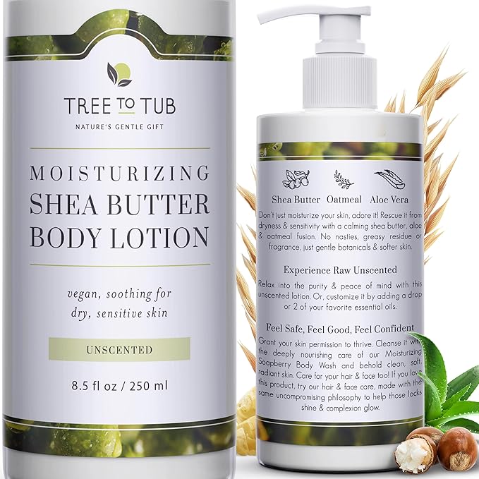 Tree to Tub Unscented Shea Butter Body Lotion for Dry Skin - Fragrance Free Lotion,Vegan Body Moisturizer, Good for Sensitive Skin for both Women & Men-GlimoraGlow