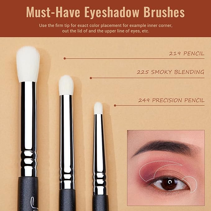 Jessup Eyeshadow Brush Set 11pcs Eye Makeup Brushes Set Professional Eye Shadow Brush Blending Brush Shader Crease Brush Black T340-GlimoraGlow