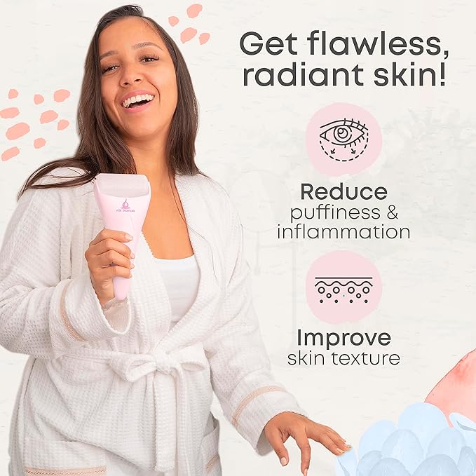 Ice Roller Face Massager 2 in 1 Set- Therapeutic Cooling to Naturally Tone & Tighten | Brighten Complexion and Reduce Wrinkles, Under Eye Puffiness | Facial Cool Ice Rollers for Migraine + Pain Relief-GlimoraGlow