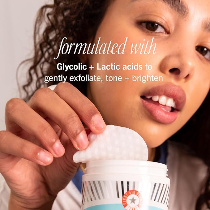 First Aid Beauty - Facial Radiance Pads with Gycloic & Lactic Acids – Daily Exfoliating Pads with AHA that Help Tone & Brighten Skin – Makeup Routine Prep - Compostable for Daily Use – 28 Count-GlimoraGlow
