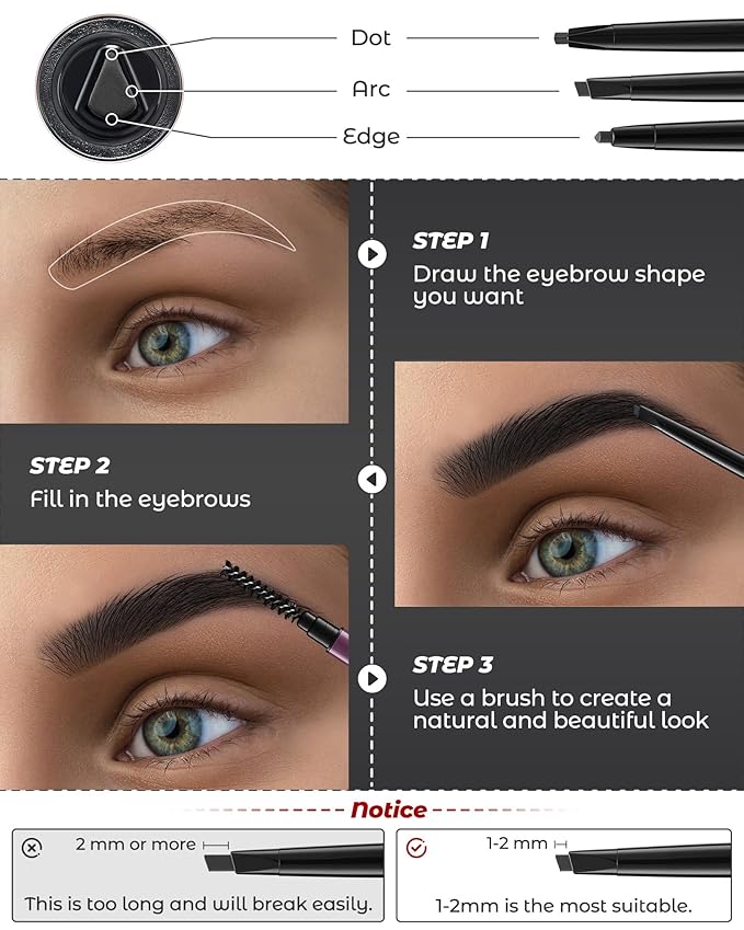 12Pcs Microblading Eyebrow Pencils Black Waterproof Eye Brow Pencil w/Eye Brow Razor & Scissors Kit 0.5mm Ultra-Fine Tip Creates Hair-Like Strokes for Women Effortless Natural Brows-GlimoraGlow