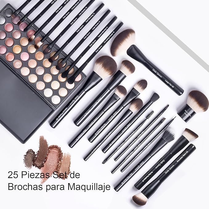 25 pcs Makeup Brush Set Holder Black Professional Kabuki Powder Concealers Eye shadows Blush Eyeliner Eyebrow Contour Eye blending Brushes (25pcs brush with holder)-GlimoraGlow