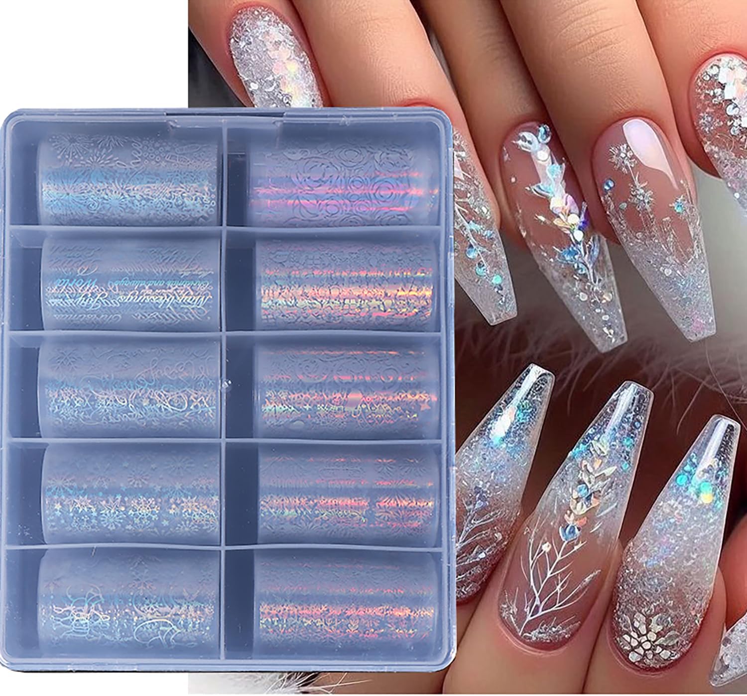 10 Rolls Christmas Nail Foils Transfer Nail Art, Snowflake Nail Transfer Foil Stickers Christmas Theme Design Nails Supplies Christmas Tree Snowman Santa Claus Manicure Decals Cute Nails Accessories-GlimoraGlow