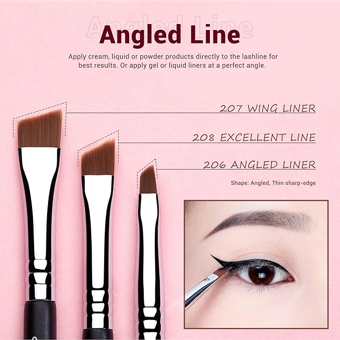 Jessup Eyeliner Brush Set, Professional Eye Liner Makeup Brushes 11pcs, Angled Flat Definer Ultra Fine Bent Pencil Point Eyeliner Brushes for Precision Liner, T324-GlimoraGlow