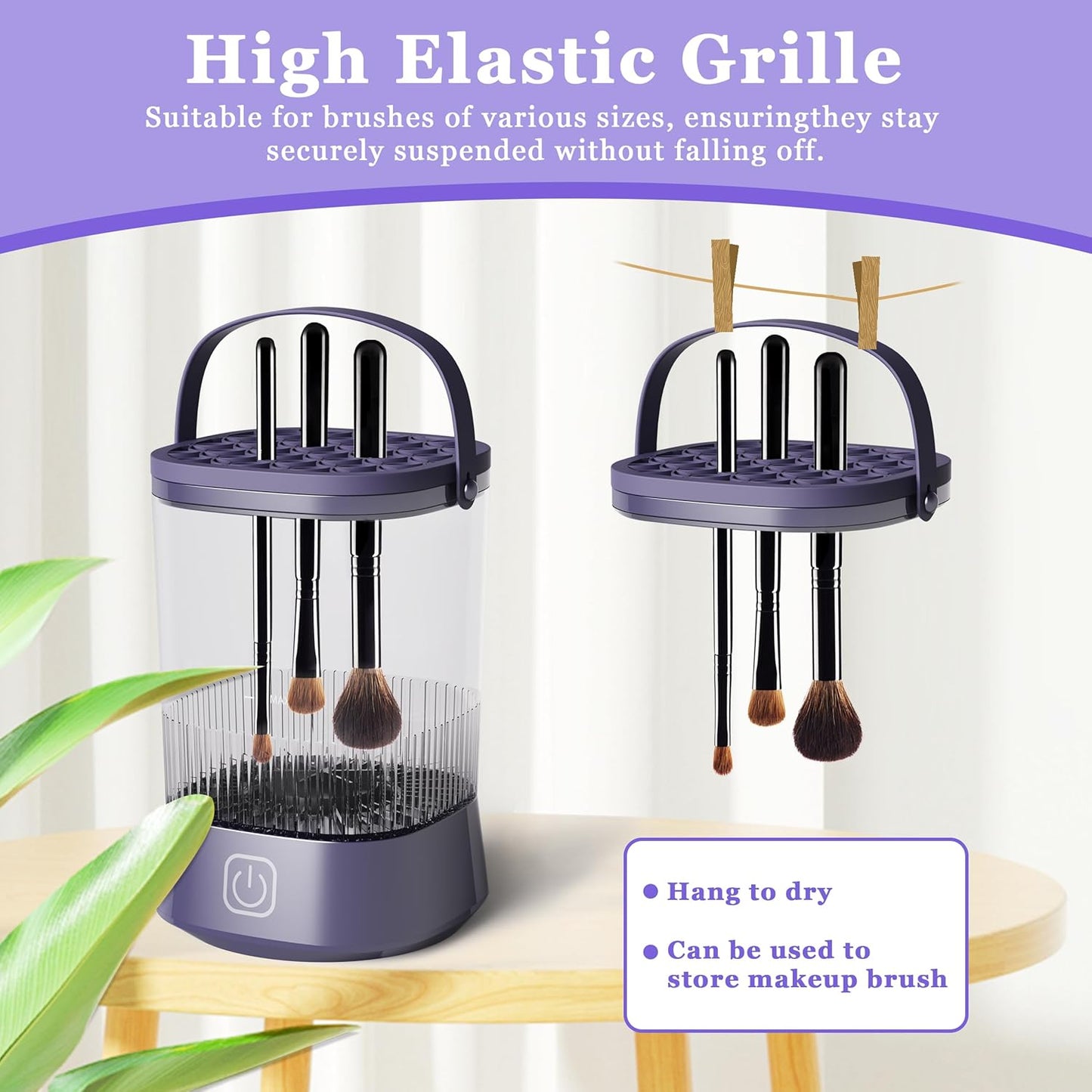 Electric Makeup Brush Cleaner Machine, Automatic Spinning Make up Brush Cleaner with 1200 mAh Rechargeable Battery, Portable Cosmetic Brush Cleaner Dryer Tool for All Size Makeup Brush (Purple)-GlimoraGlow