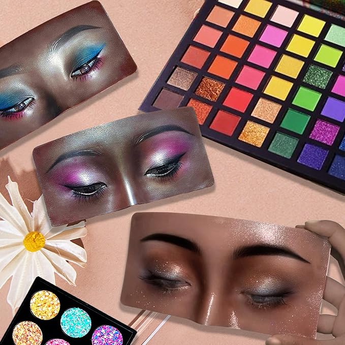 Silicone Makeup Mannequin Face, Makeup Practice Face Board for Makeup Artist Supplies, Mannequin Face for Makeup Practice with Makeup Brushes Rhinestones Sticker(Black)-GlimoraGlow