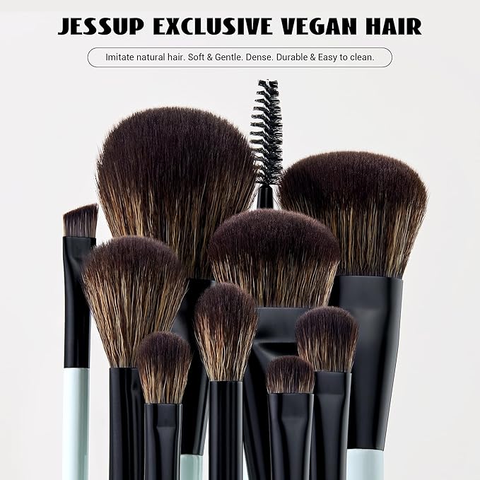 Jessup Makeup Brush Set 6pcs Double Sided Makeup Brushes Foundation Contour Blush Highlight Blending Eyebrow Brush Eyeshadow Brush, Vegan Fiber Make up Brush Bright Cyan T501-GlimoraGlow