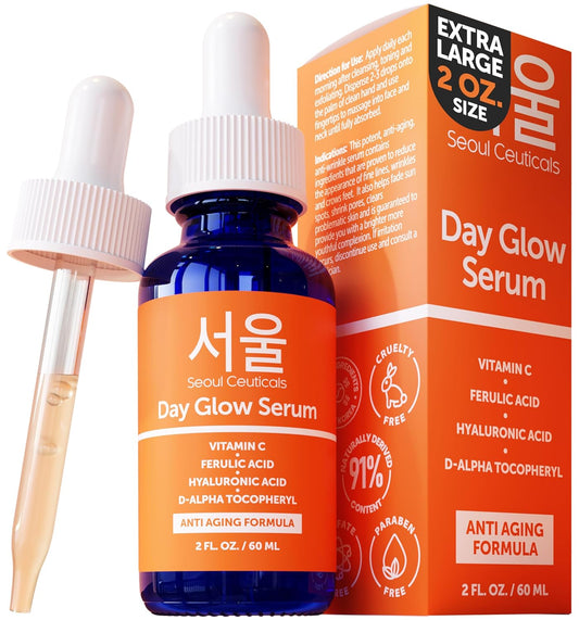 SeoulCeuticals Large 2oz Korean 20% Vitamin C Hyaluronic Acid Serum + CE Ferulic Acid - Potent Anti Aging, Anti Wrinkle K Beauty-GlimoraGlow