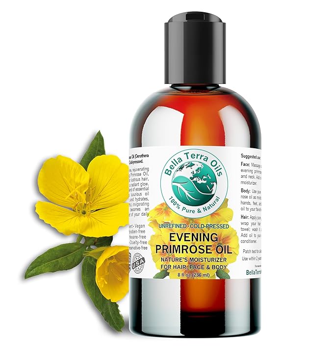 Bella Terra Oils - Organic Evening Primrose Oil 8 oz - Harvested for Excellence, Packed with Nutrients & Omega-6, Perfect Elixir for Enhancing Natural Beauty-GlimoraGlow