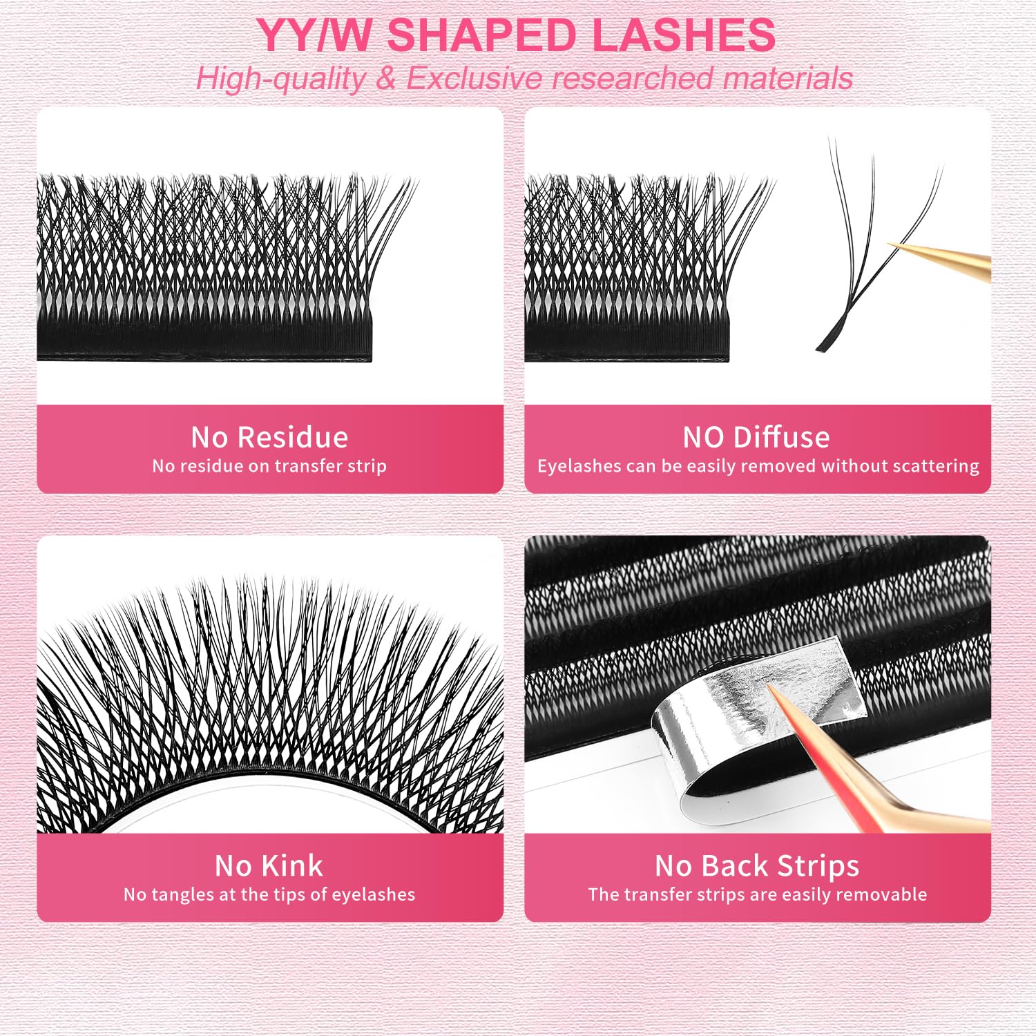 Lash Extensions Double Tips 3D Eyelash Extensions W Shape 0.07mm Thickness D Curl 9mm Premade Fans Easy Fan Volume Matte Black Crisscross Eyelashes(W-3D-Double Tips-0.07-D,9mm)-GlimoraGlow