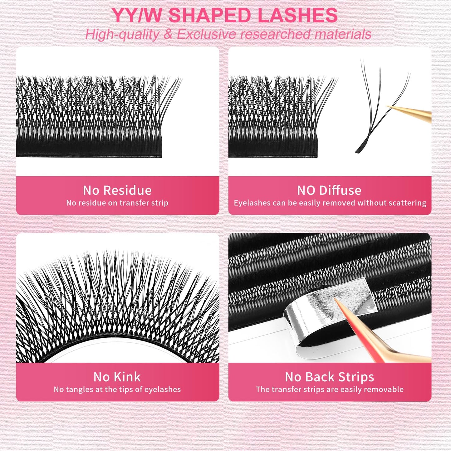 Lash Extensions Double Tips 3D Eyelash Extensions W Shape 0.07mm Thickness D Curl 12mm Premade Fans Easy Fan Volume Matte Black Crisscross Eyelashes(W-3D-Double Tips-0.07-D,12mm)-GlimoraGlow