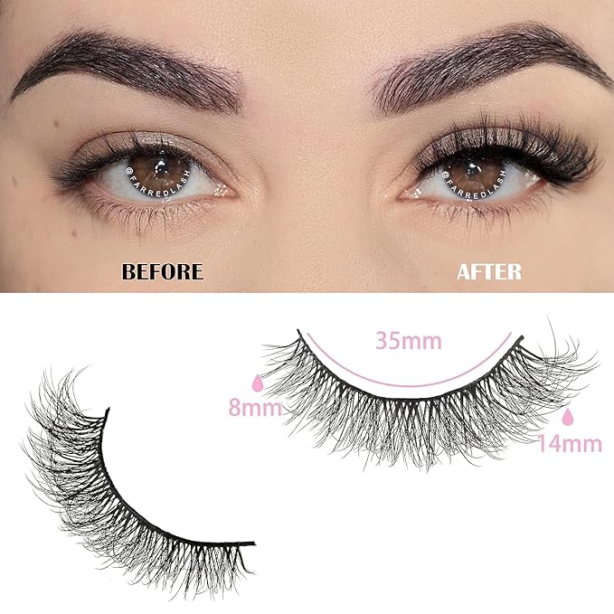FARRED Natural Lashes Short Eyelashes Wispy False Mink Lash Pack 14 Pair Natural Look Fluffy Cat Eye Strip Eyelash Small Fake Lashes Full Pestañas Sets for MUA and Beginners Daily Makeup (F1 | 8-14mm)-GlimoraGlow