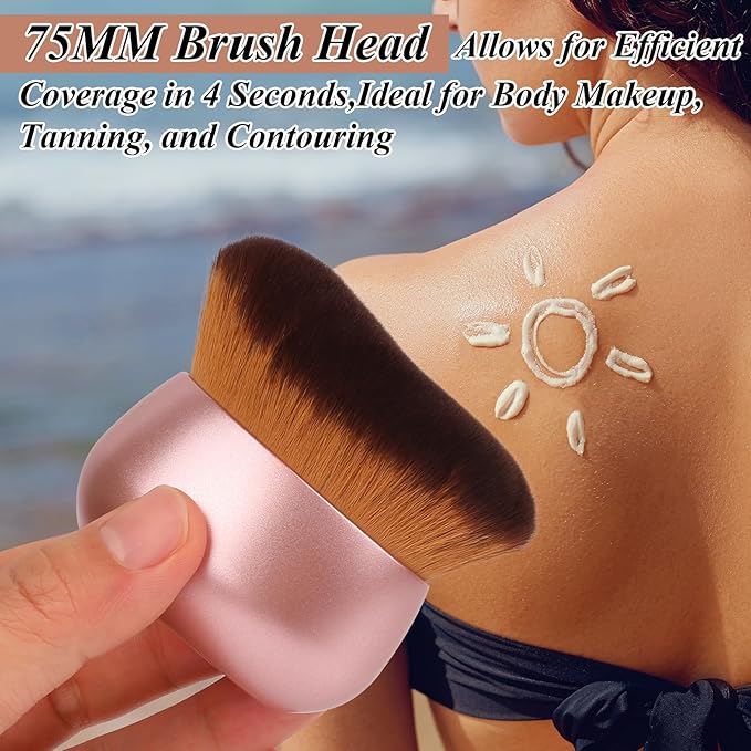 75MM Extra Large Self Tanner Kabuki Makeup Brush – Ultra Soft Dense Vegan Bristles for Body Makeup, Bronzer & Foundation–Applies Tanning Mousse, Lotion & Self Tanner–Rose Gold, Wet & Dry-GlimoraGlow