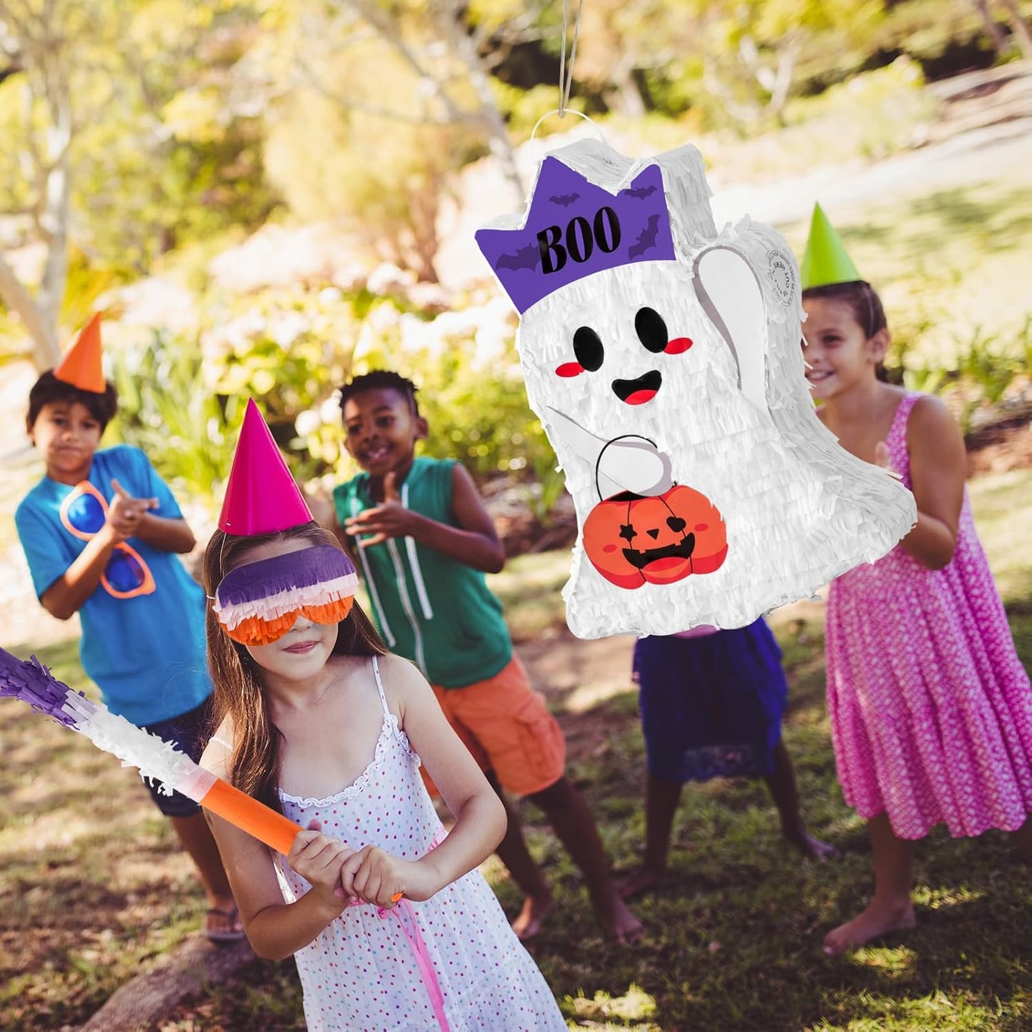 VINTS Halloween Piñata,Cute Ghost Piñata with Blindfold Stick,Pinata for Kids Birthday Party,Trick or Treat Game,Halloween Theme Parties Decorations(16.54×12.20×3.15 in)