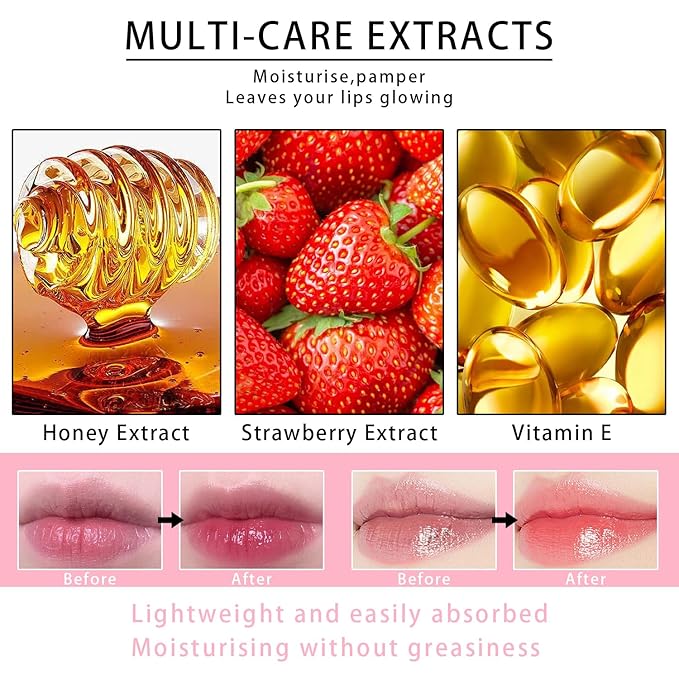 2 PCS Bee Lip Balm Honey Pot, Honey & Strawberry Lip Mask Overnight Propolis Moisturizing Lip Balm Hydrating Prevention Dry and Crack Lip Scrubs Exfoliator Lip Wrinkle Care (Honey&Strawberry)-GlimoraGlow