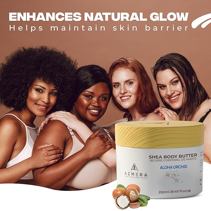AZMERA Handcrafted Whipped Shea Body Butter – Luxurious Orchid Scented Moisturizer for Dry, Sensitive Skin with Argan Oil & Vitamin E – Vegan, Non-Greasy Skincare – 8.82 oz-GlimoraGlow