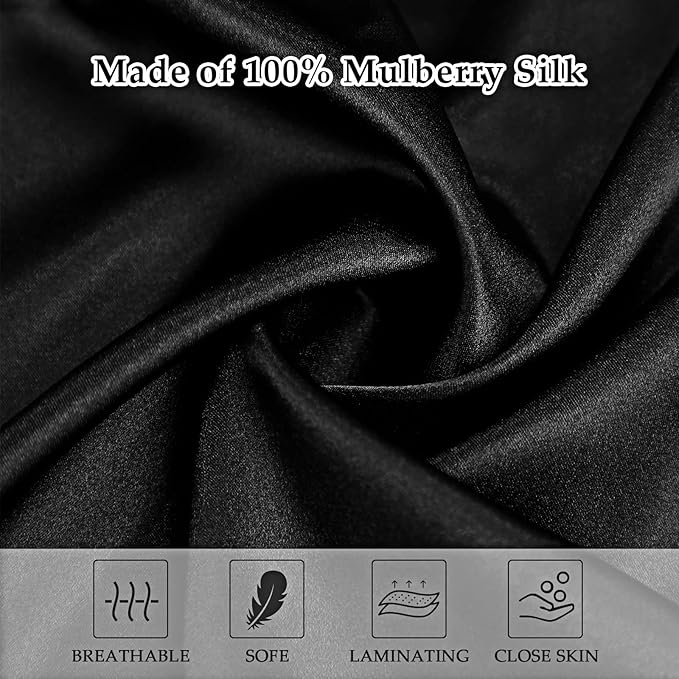 2 Pack Satin Pillowcase with Latent Zipper, Adjustable Satin Eye Mask for Sleeping and Satin Volume Scrunchie for Hair and Skin, Standard Size (Classic Style, Black)-GlimoraGlow