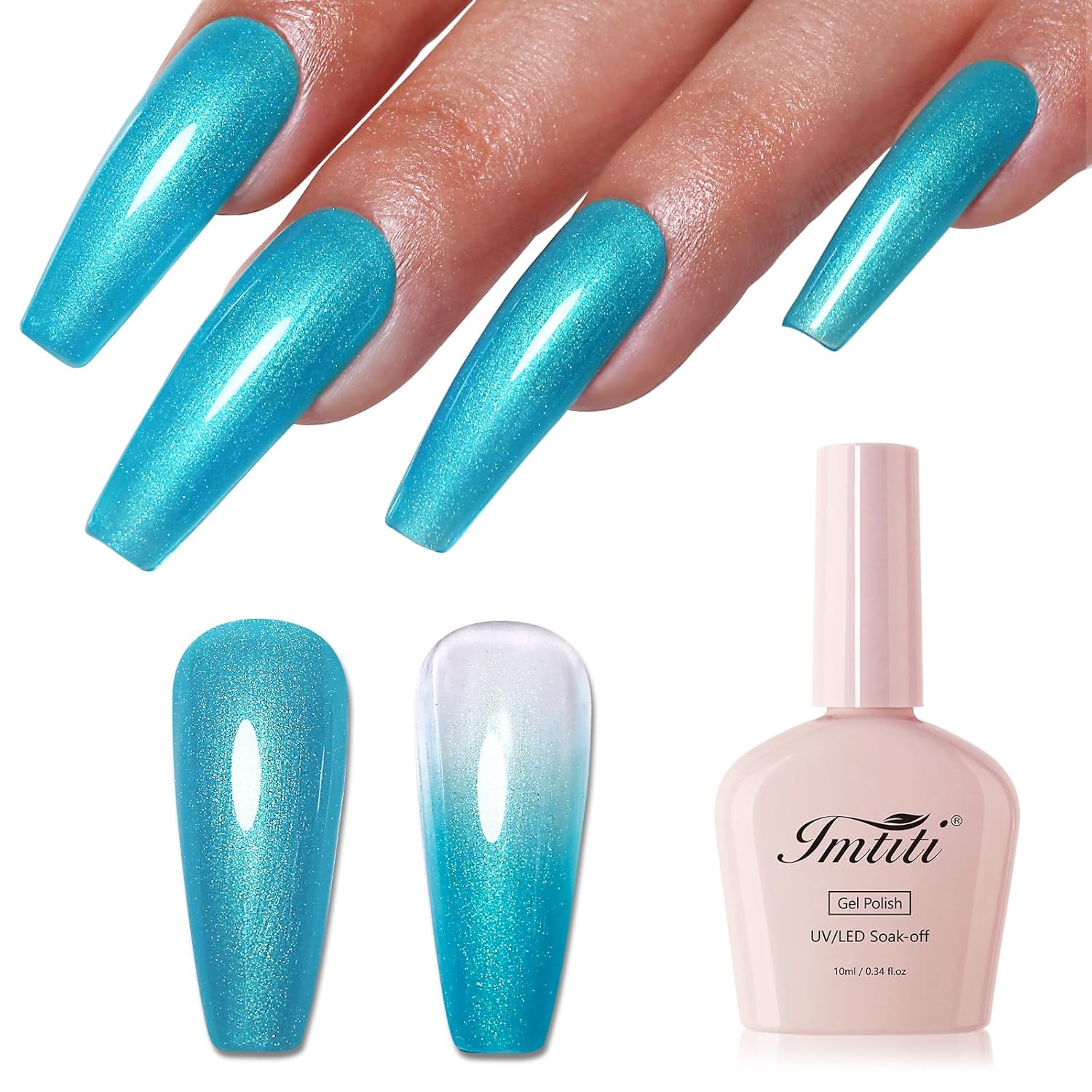 Imtiti Glitter Gel Nail Polish, Bright Blue Pearl Glitter Nail Gel Polish Diamond Shimmer Sparkle Soak Off UV LED Spring Summer Manicure 10ML-GlimoraGlow