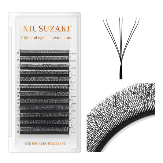 Lash Extensions Double Tips 3D Eyelash Extensions W Shape 0.07mm Thickness C Curl Mix 8-15mm Premade Fans Easy Fan Volume Matte Black Crisscross Eyelashes(W-3D-Double Tips-0.07-C,8-15mm Mix)-GlimoraGlow