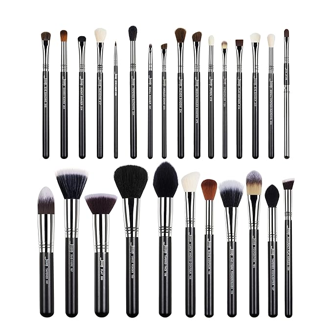 Jessup Makeup Brushes Set Professional 27 pcs Brush Makeup Premium Synthetic Foundation Contour Powder Blush Highlighter Eyeshadow Concealer Brow Face Make Up Brushes Tools Black/Silver T133-GlimoraGlow