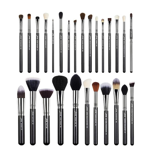 Jessup Makeup Brushes Set Professional 27 pcs Brush Makeup Premium Synthetic Foundation Contour Powder Blush Highlighter Eyeshadow Concealer Brow Face Make Up Brushes Tools Black/Silver T133-GlimoraGlow
