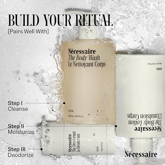 Nécessaire The Body Lotion with Pump. Hinoki. Multi-Peptide Firming Lotion to Moisturize, Firm, Strengthen. 2.5% Niacinamide, Vitamin C/E + Omega 6/9. 450ml / 15.2 fl oz-GlimoraGlow