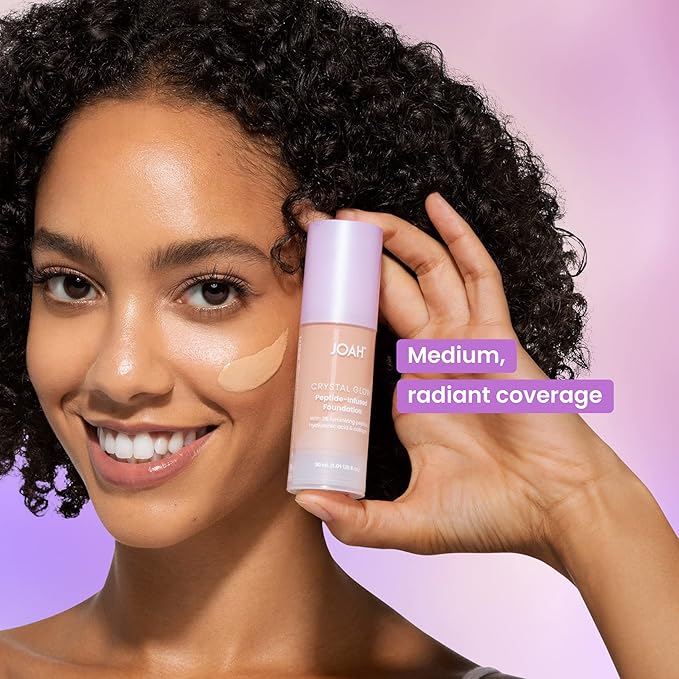 JOAH Crystal Glow Peptide-Infused Foundation, 2-in-1 Multitasking Korean Makeup with Blurring Face Primer, Luminizer, Hydration & Skin Defense for a Flawless Finish, 1.01 Oz, Light Medium Cool-GlimoraGlow