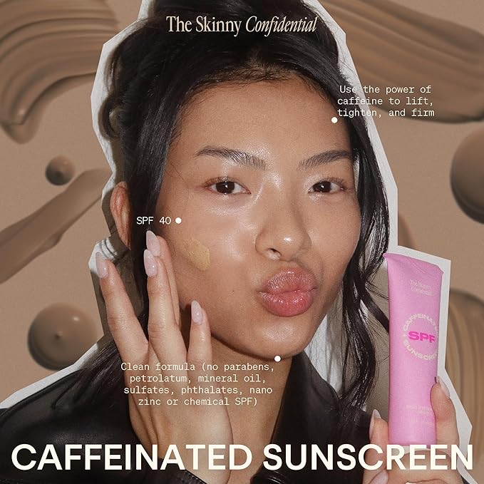 The Skinny Confidential Caffeinated Mineral Sunscreen, SPF 40 - Fragrance-Free Face Sunscreen with No White Cast - Non-Greasy & Lightweight Sun Screen Lotion Reduce Wrinkles, Redness & Puffiness-GlimoraGlow