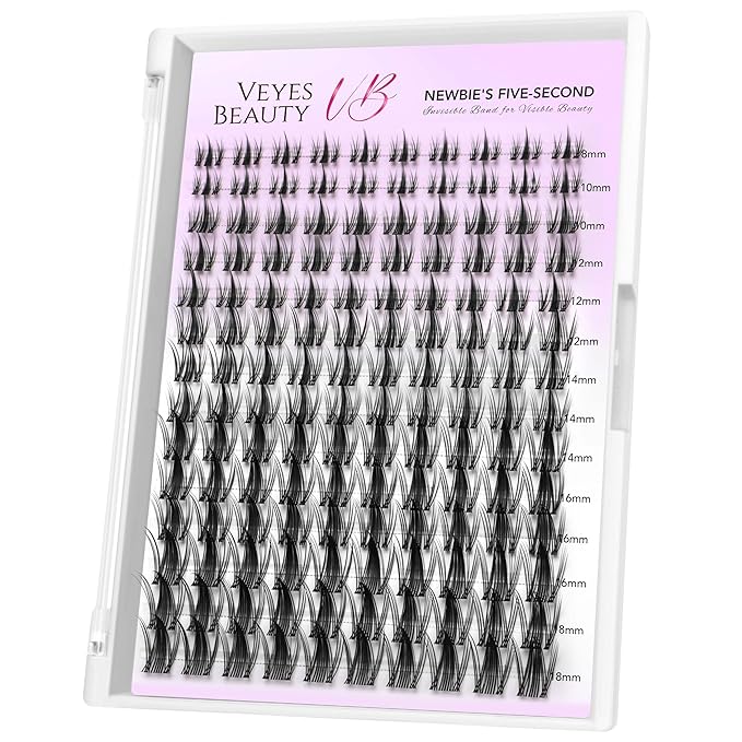VEYESBEAUTY Lash Clusters Eyelash Extensions Thin & Invisible Band DIY Individual False Eyelashes Newbie's Five-Second Series Wispy Lash Tray for Self-application, Manga Lashes 8-18mm Mixed Length-GlimoraGlow