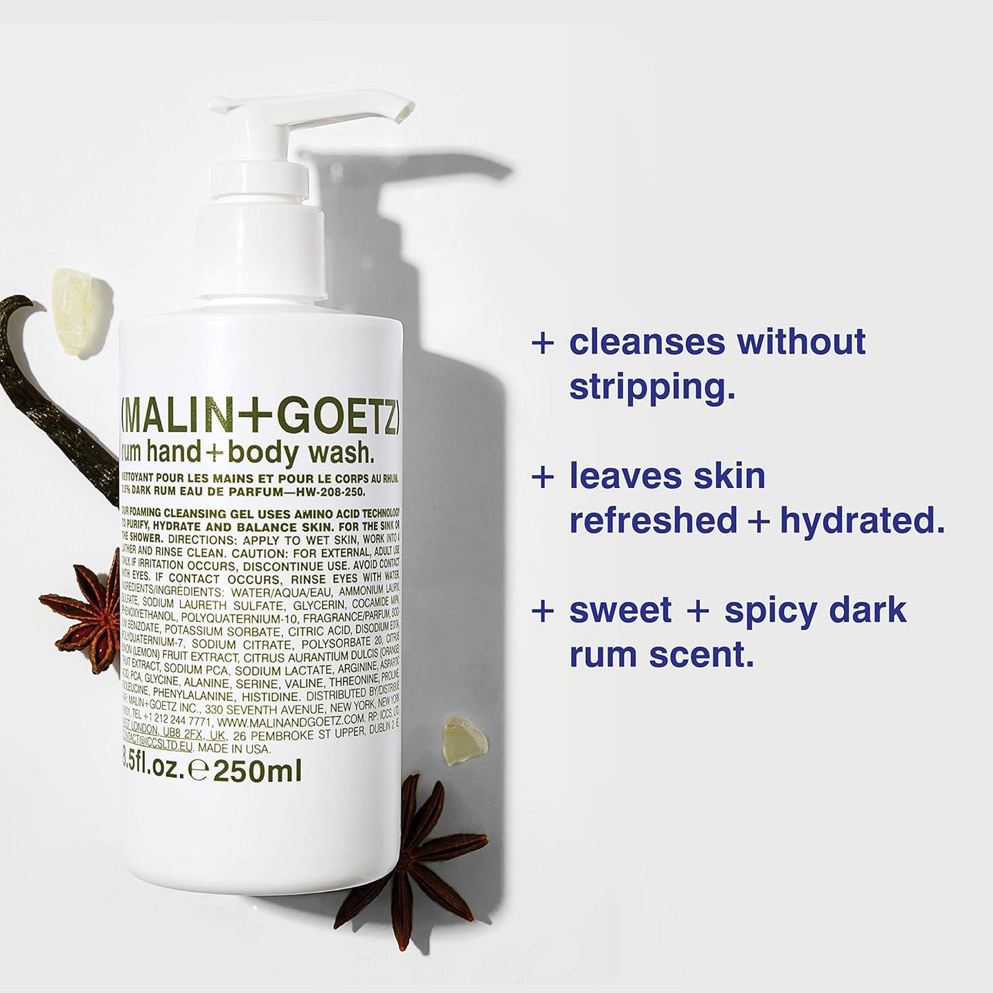 Malin + Goetz Rum Hand & Body Wash, 16 Fl. Oz. – Men & Women Natural Body Wash For All Skin Types, Foaming Hydrating Cleansing Gel, Cruelty-Free & Vegan-GlimoraGlow